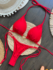 Halter Thong Solid Bikini Set | OWNLUXE