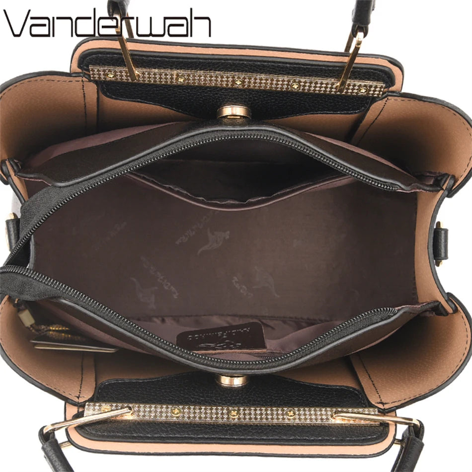 Women's Soft Leather Shoulder & Crossbody Bag with Pendant