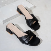 Checkered Square‑Heel Gladiator Sandals for Workdays