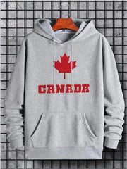 Maple Leaf Canada Print Hoodie – Pullover Sweatshirt with Kangaroo Pocket