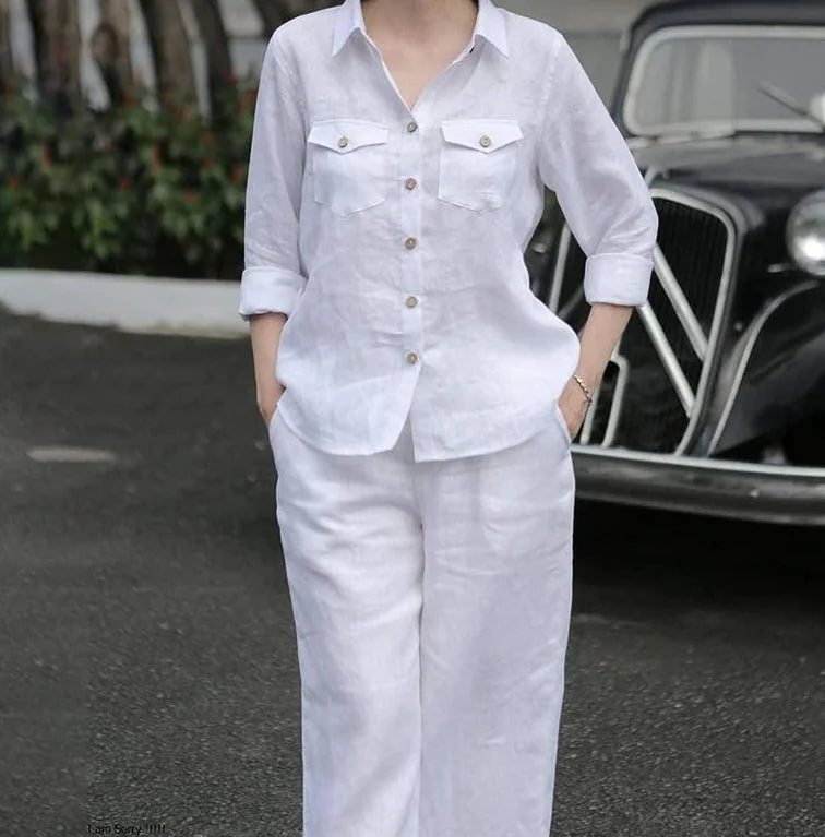 🌈 Women's Wide-Leg Set with Turn-Down Collar – Versatile Style for All Seasons 🌈 Ensemble femme à jambes larges avec col rabattu – Style polyvalent pour toutes les saisons
