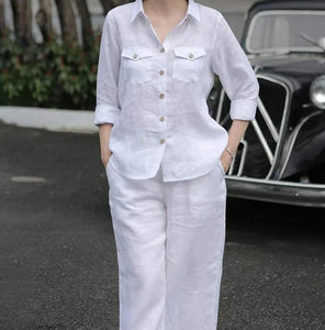 🌈 Women's Wide-Leg Set with Turn-Down Collar – Versatile Style for All Seasons 🌈 Ensemble femme à jambes larges avec col rabattu – Style polyvalent pour toutes les saisons