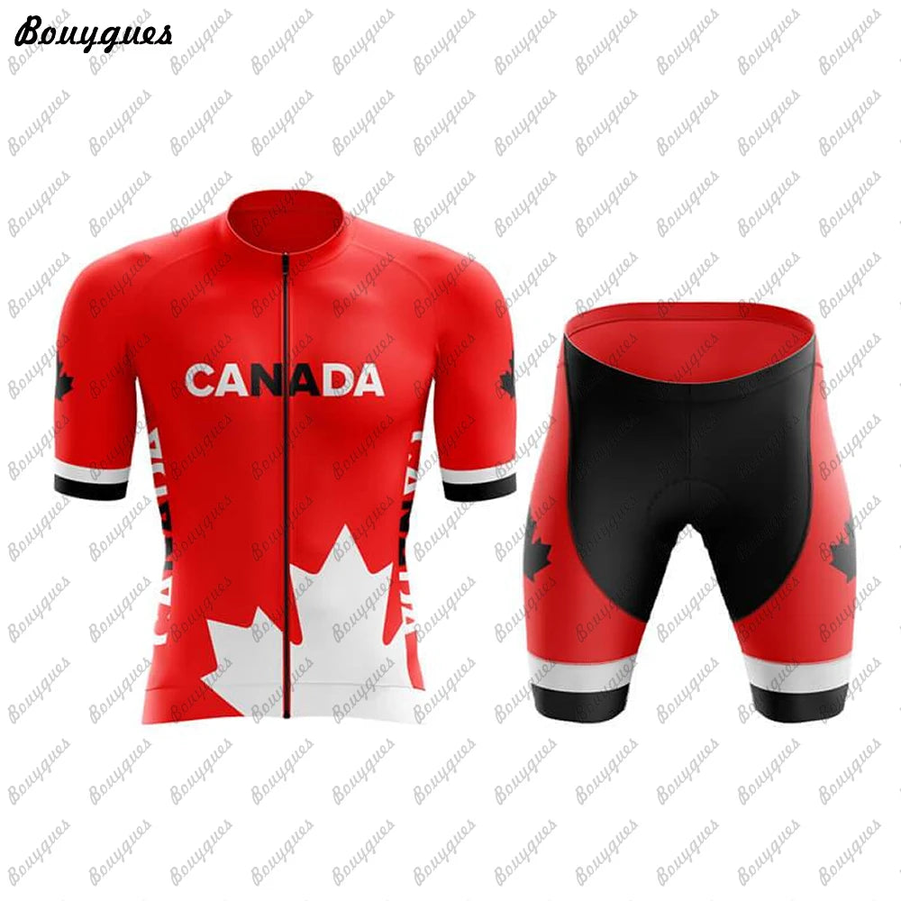 Canada Men Triathlon Short Sleeve Cycling Jersey Sets Pants | OWNLUXE