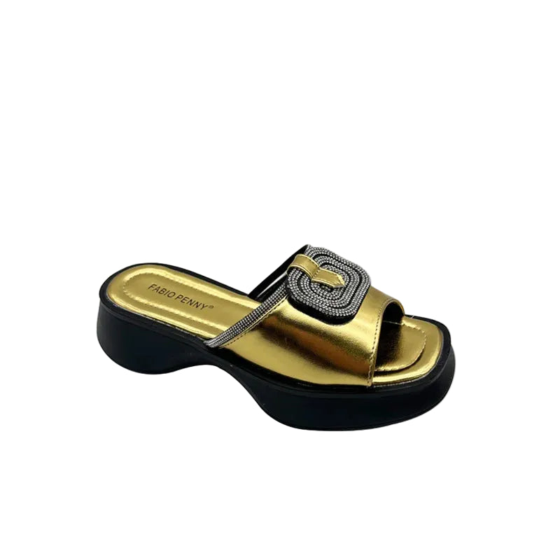 Women’s Mid Heel Slide Sandals – Cushioned Mixed-Color