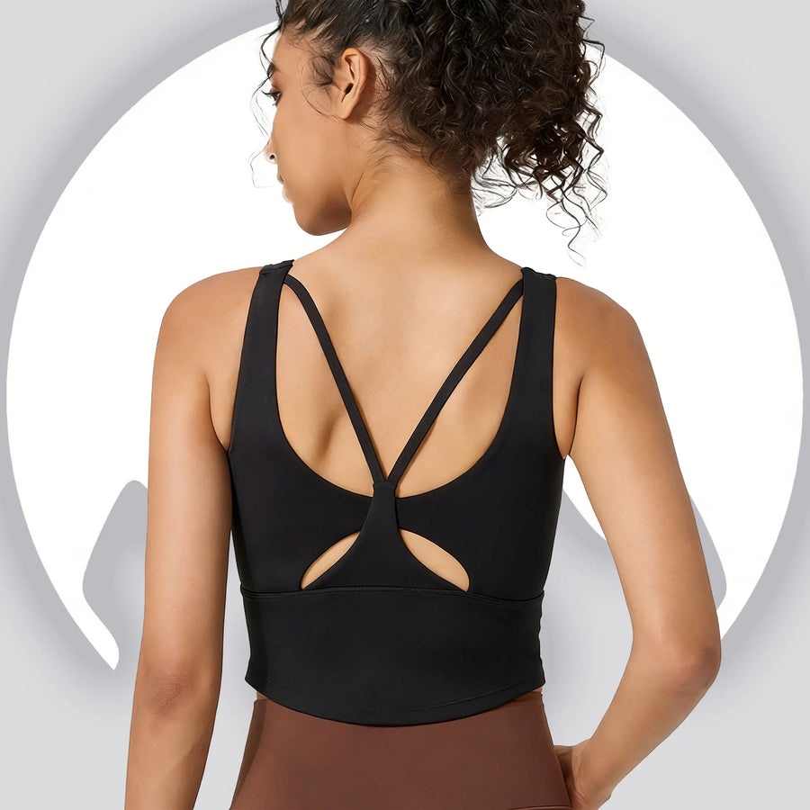 Cross-Back Nylon Sports Bra (Black) | OWNLUXE