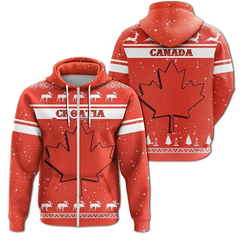 Canada Flag 3D Print Zip-Up Hoodie – Unisex Streetwear | OWNLUXE