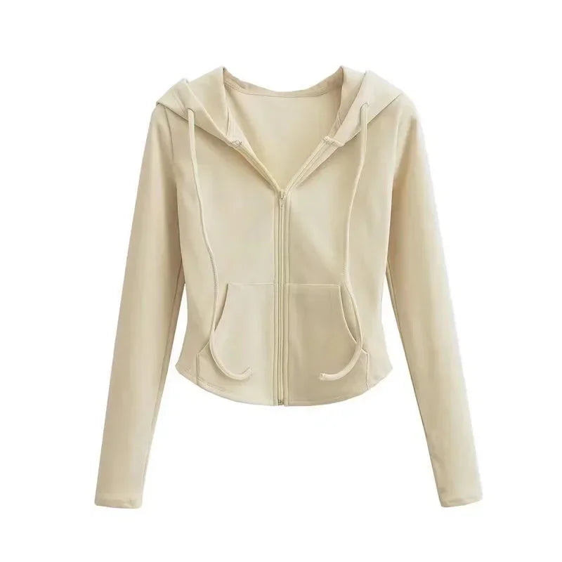 Cropped Hooded Zip-Up Long-Sleeve Jacket | OWNLUXE