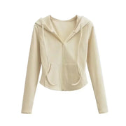 Cropped Hooded Zip-Up Long-Sleeve Jacket | OWNLUXE