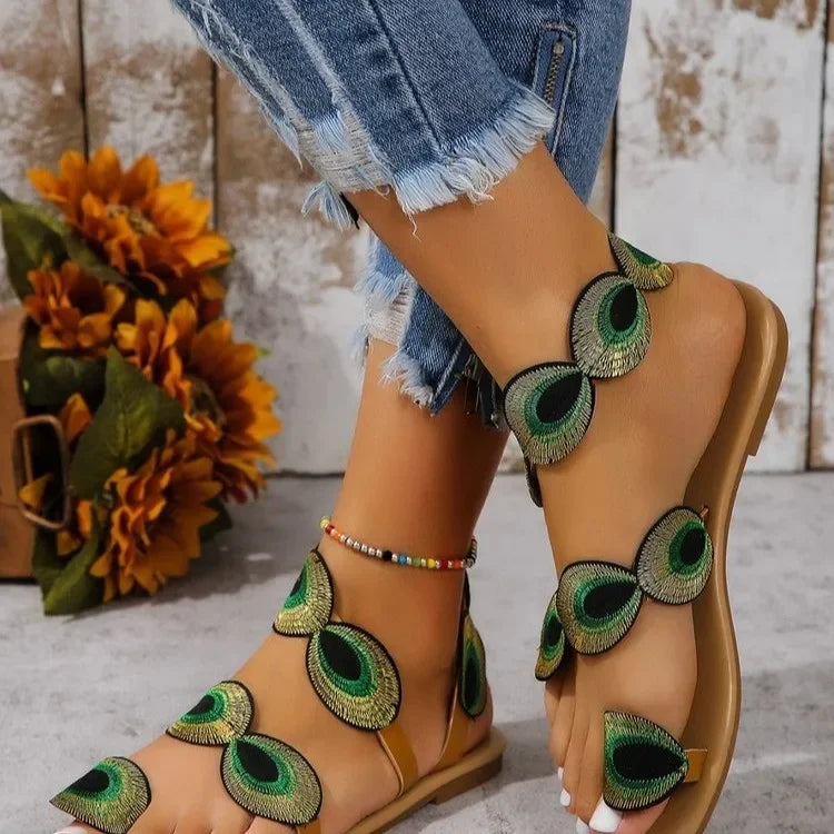 Plus-Size Yellow Embroidered Sandals – Shop at OWNLUXE