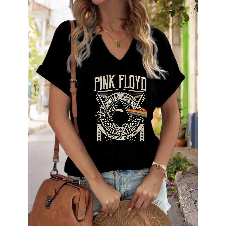 Women's Short Sleeve V-Neck Retro T-Shirt | OWNLUXE