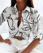 Load image into Gallery viewer, Versatile Printed Office Blouse – Midweight Jersey for All Seasons
