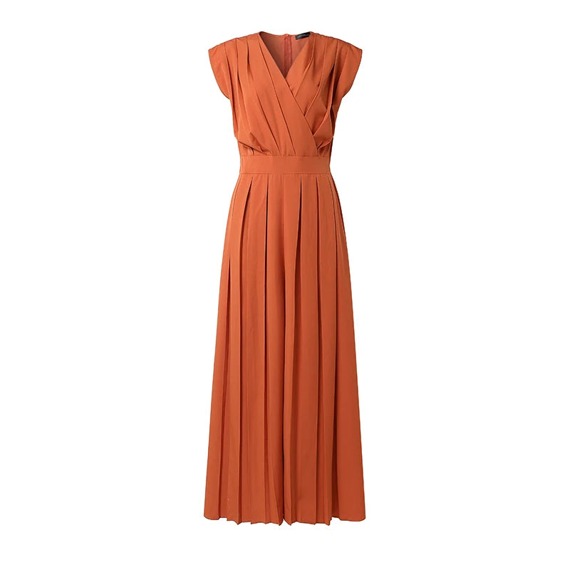 Women's Wide Leg Sleeveless V-Neck Jumpsuit | OWNLUXE