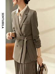 Belted Blazer & Pleated Midi Skirt Set | OWNLUXE