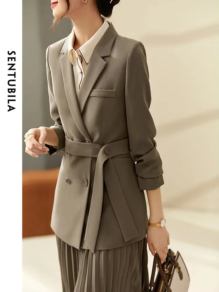 Belted Blazer & Pleated Midi Skirt Set | OWNLUXE