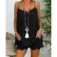 Effortless Knee-Length Casual Pants – TAT Woven with Elegant Hook Flower Accents