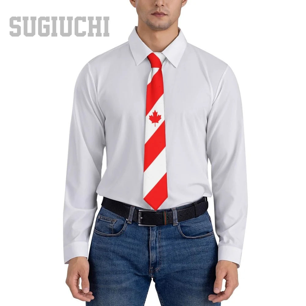 Canada Flag Emblem Neck Tie – Slim Plaid Tie for Wedding, Business & Canada Day