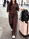 Women's Three-Quarter Sleeve Crew Neck Two Piece T-Shirt | OWNLUXE