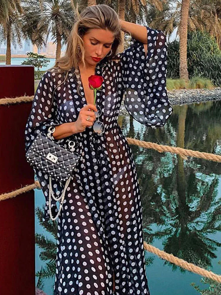 Women Swimsuit Cover Up Sleeve Kaftan Beach Tunic Dress Robe De Plage Solid White Cotton Pareo  High Collar Beachwear