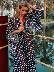 Women Swimsuit Cover Up Sleeve Kaftan Beach Tunic Dress Robe De Plage Solid White Cotton Pareo  High Collar Beachwear