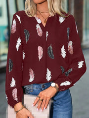 Women's Printed V-Neck Blouse – Lightweight Loose-Fit Top