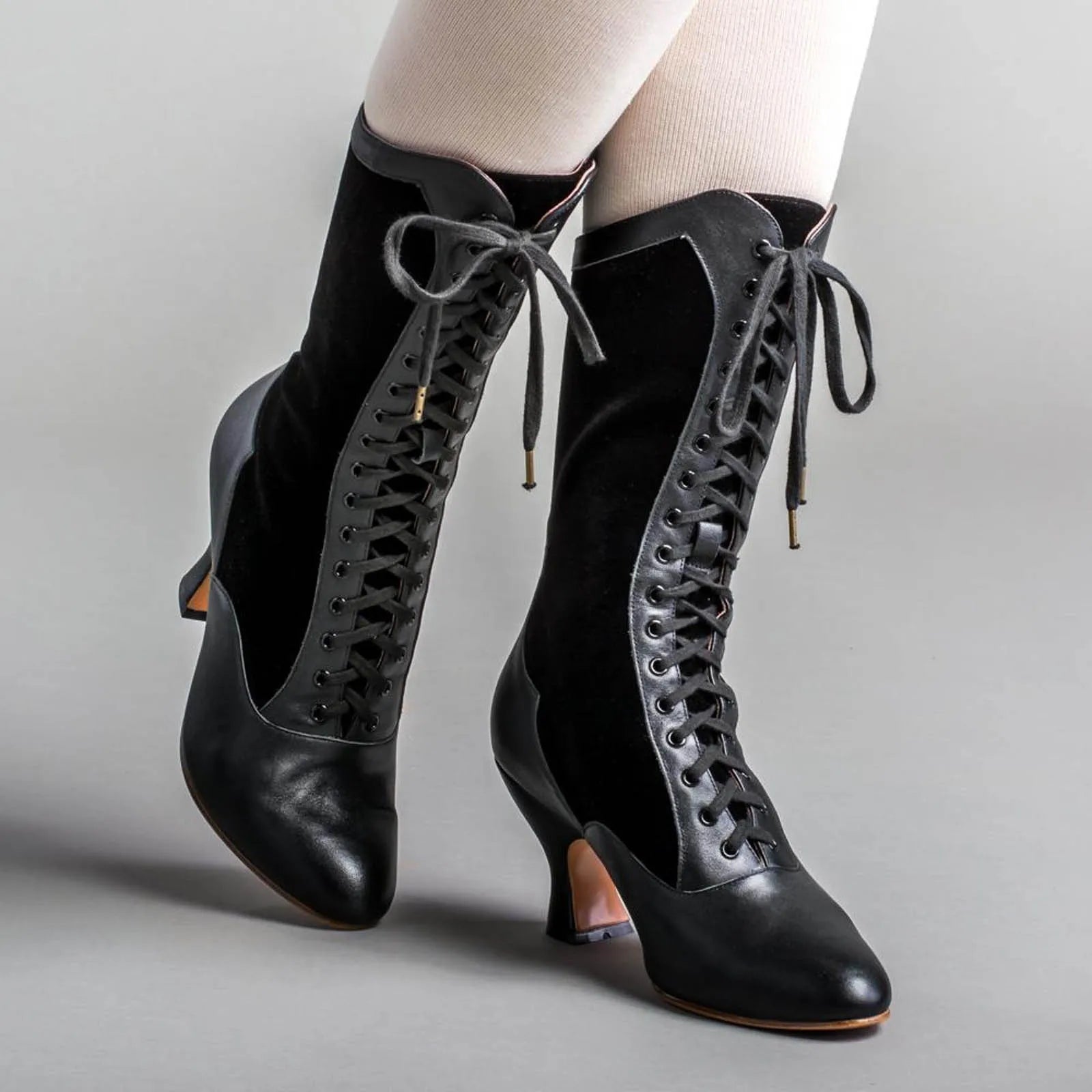 Sexy Canvas Motorcycle Boots – Ankle-Length Spike Heels with Fur & Animal Print