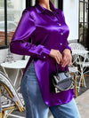 Button-Down Satin Long-Sleeve Shine Blouse | OWNLUXE