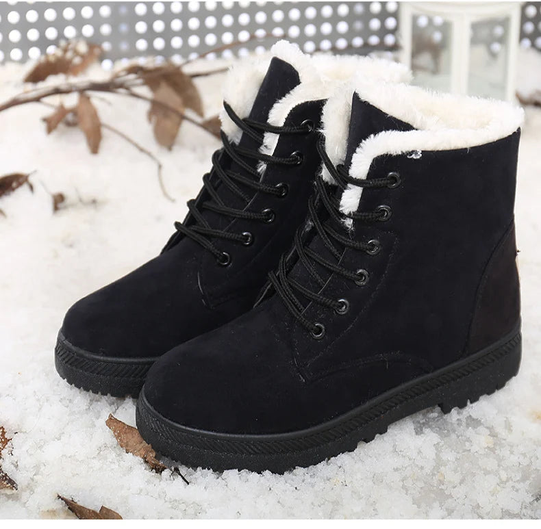 Women’s Warm Fur Ankle Snow Boots with Low Heels