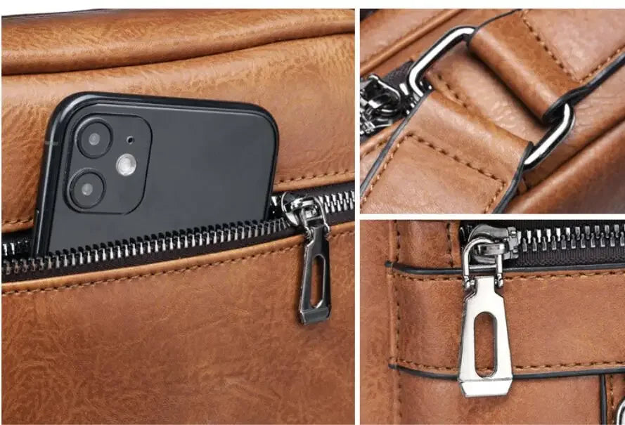 Unisex PU Leather Messenger Bag – Business Crossbody with Laptop Compartment