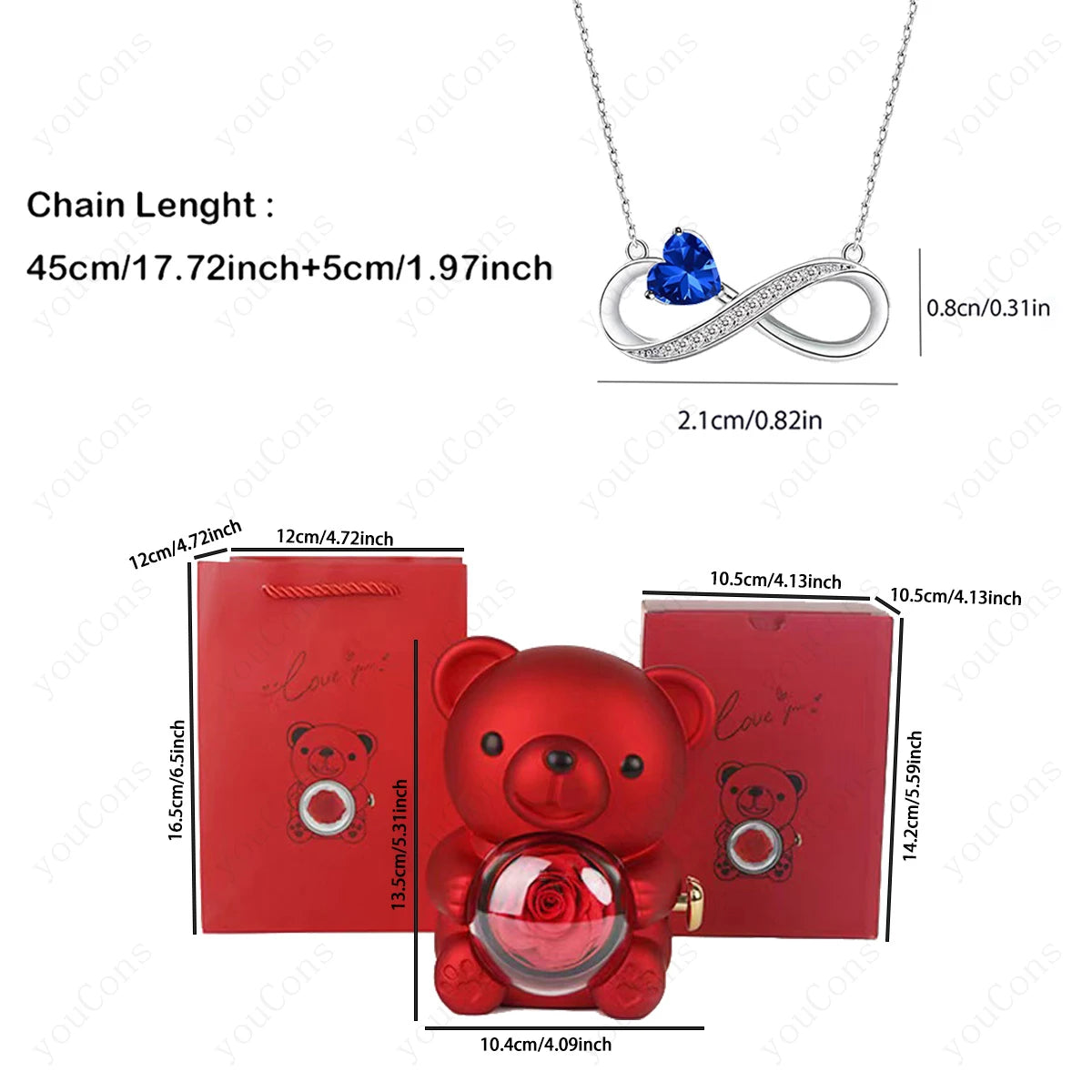 Heart Pendant Necklace Gift Set — Rose Bear Gift Box for Women | OWNLUXE