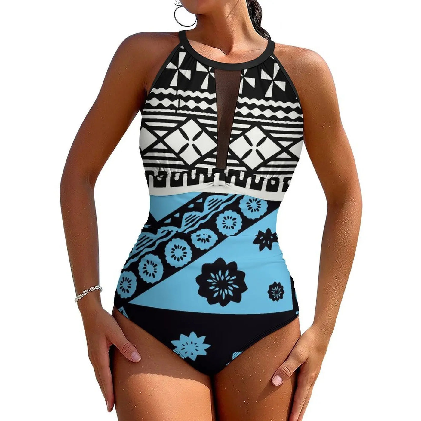 High-Waist Push-Up Printed Backless One-Piece Swimsuit | OWNLUXE