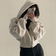 Hooded Zip-Up Long-Sleeve Cropped Jacket | OWNLUXE