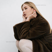 Neo Mint Luxury Faux Mink Fur Coat - Women's Long Winter Overcoat with Crystal Hooks