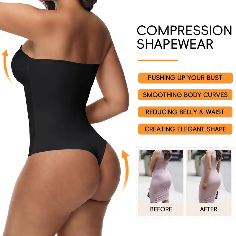 Shaping Bodysuit with Bra Lifter & Removable Straps - Tummy Control Thong | OWNLUXE