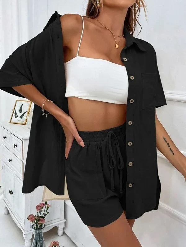 Casual Cotton Short Set Women Spring Summer Short Sleeve Two Piece | OWNLUXE