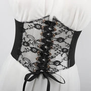 Fashion Women Waist Corset Flower Embroidery Elastic Waistband Black White Red Pink Wide Lace Slimming Body Belts Cummerbunds