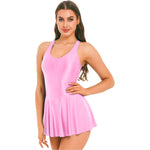 Load image into Gallery viewer, Women&#39;s Swimsuit U Neck Leotard Dresses Sportswear Swimwear Glossy Tank Dress One-Piece Sleeveless Yoga Ballet Dance Costume
