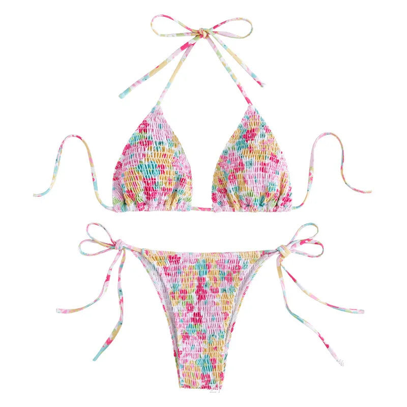 Floral Halter High-Waist Thong Tankini Set | OWNLUXE