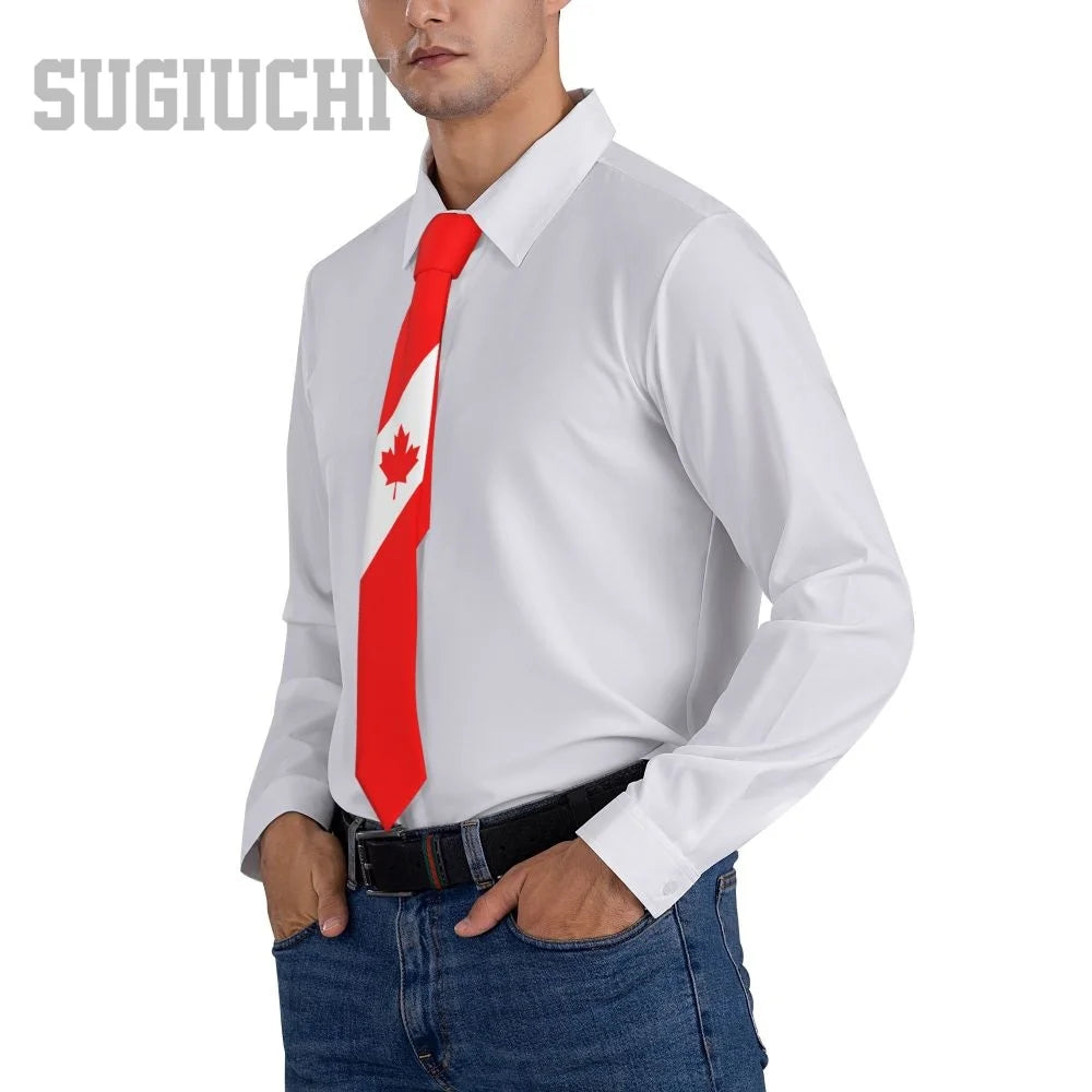 Canada Flag Emblem Neck Tie – Slim Plaid Tie for Wedding, Business & Canada Day