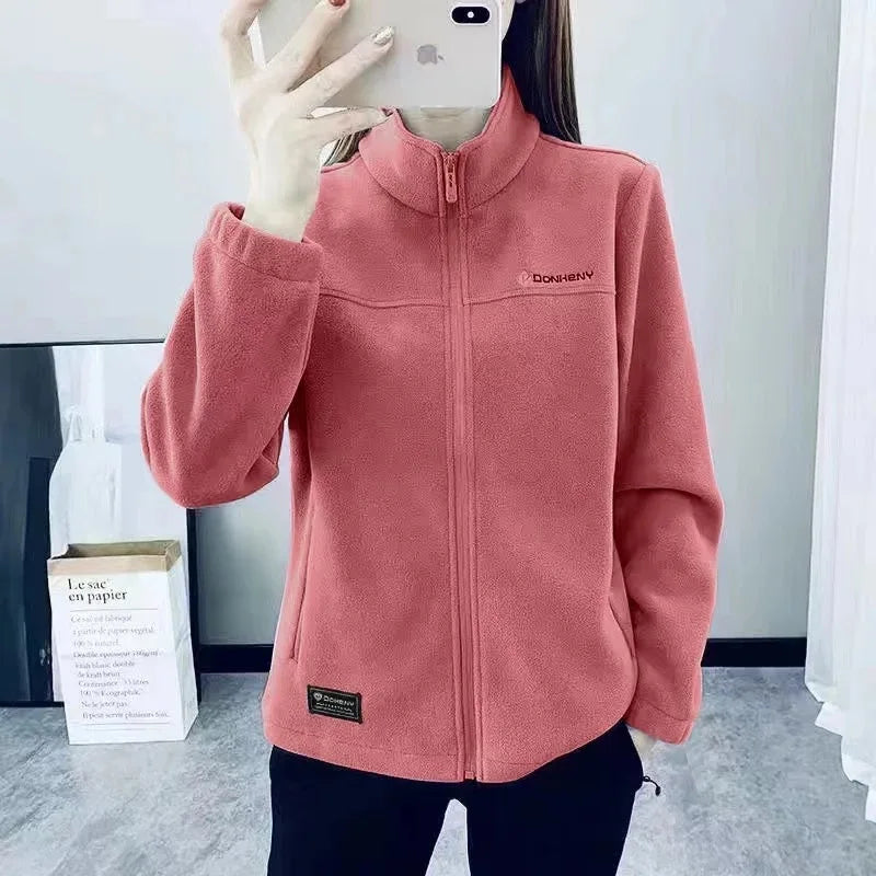 Women's Leopard Print Fleece Jacket – Warm Zipper Coat