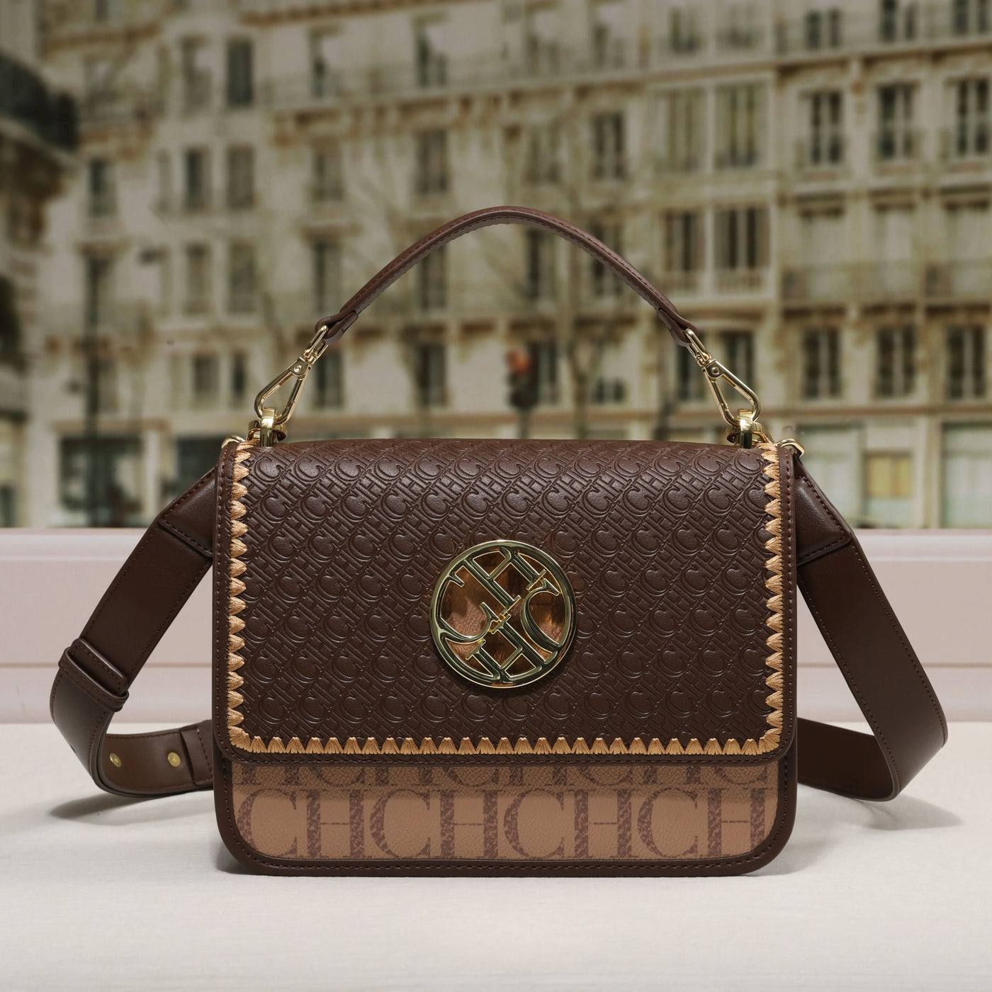 Letter Embossed Shoulder Bag - Luxury Party Handbag