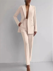 Casual Long Sleeve Suit Set Office Lady Solid Elegant Jacket | OWNLUXE