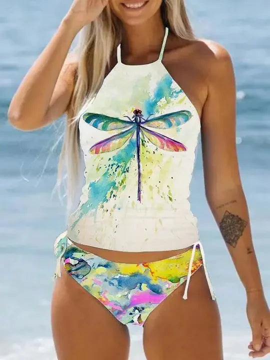Drawstring Halter Bathing Tankini Set | OWNLUXE