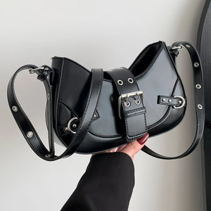 Women's Gothic Crescent Crossbody Bag – Punk Style Hobo Shoulder Bag
