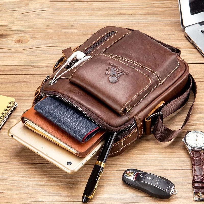 Men's Genuine Cowhide Leather Crossbody Bag - Compact Shoulder Satchel | OWNLUXE