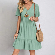 V-Neck Pleated A-Line Dress | OWNLUXE