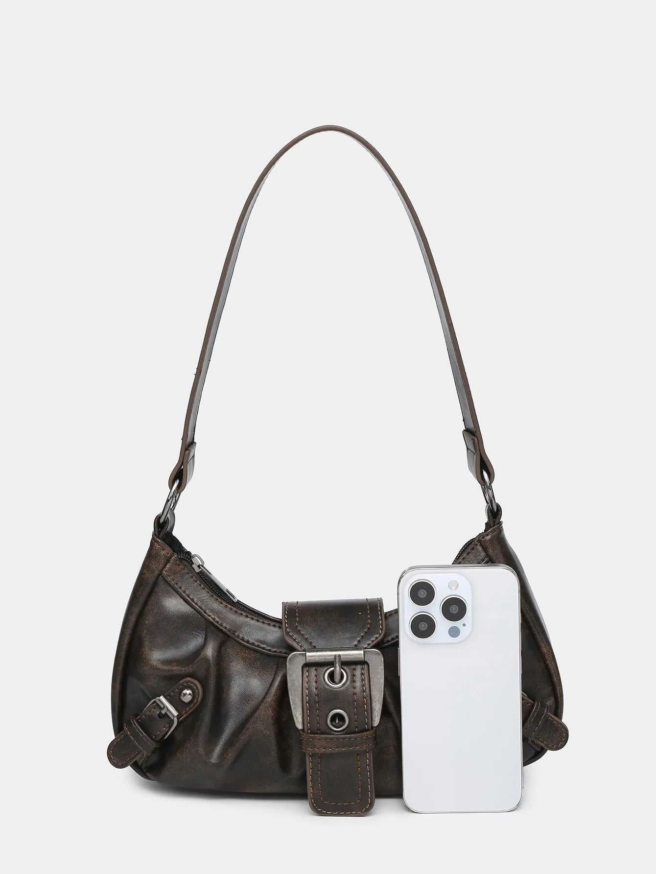 Patent Leather Saddle Bag – Retro Moto Shoulder Purse with Rivet Details