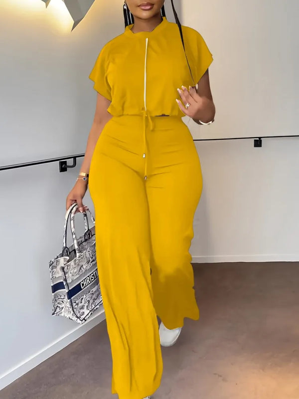 High-Waist Lace Wide-Leg Round-Neck Pants – Shop at OWNLUXE
