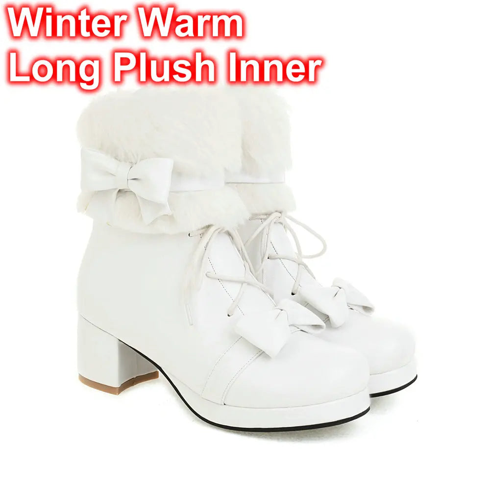 Vintage Lolita Ankle Boots – Warm Plush Lined Women's Style