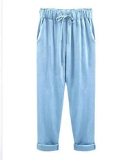 Cotton Linen Pants - Elastic Waist Ankle Length Casual Trousers