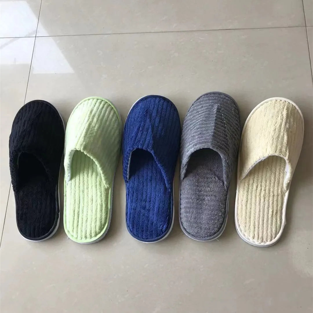 Disposable Hotel Spa Slippers – 5 Pairs Plush Cotton Slides